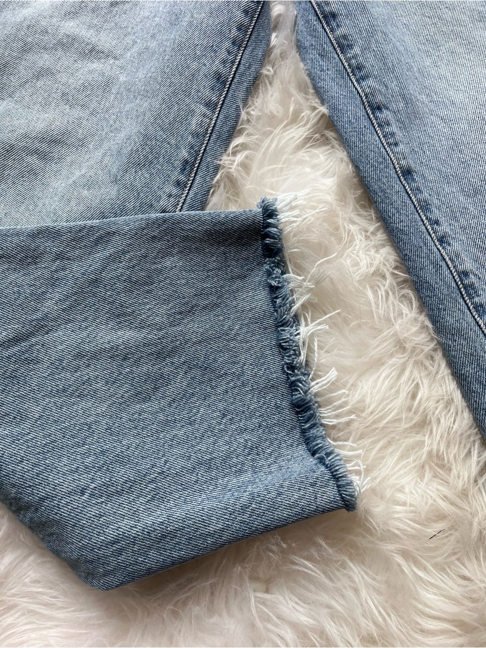 Quince Bella Rigid Straight Jeans - Powder Blue Raw Hem - Picture 15 of 15